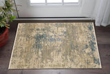3' X 5' Beige And Blue Abstract Area Rug With Fringe