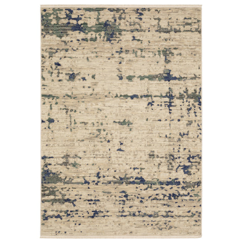 3' X 5' Beige And Green Abstract Area Rug With Fringe