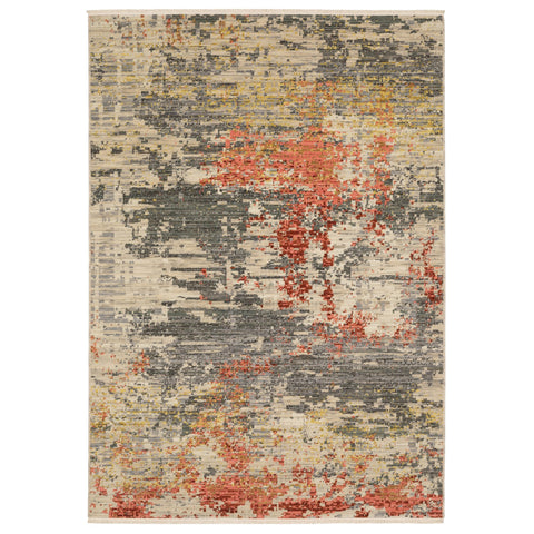 3' X 5' Beige And Pink Abstract Area Rug With Fringe
