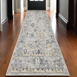 10' Gray And Blue Oriental Hand Tufted Runner Rug