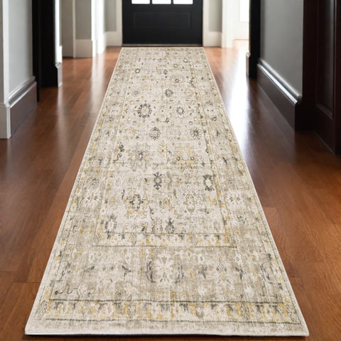 10' Beige And Gold Oriental Hand Tufted Runner Rug