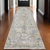 10' Gray And Gold Medallion Hand Tufted Runner Rug
