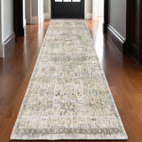 10' Gray And Gold Medallion Hand Tufted Runner Rug