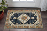 2' X 3' Blue And Orange Medallion Area Rug
