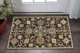 2' X 3' Brown Black And Ivory Oriental Area Rug