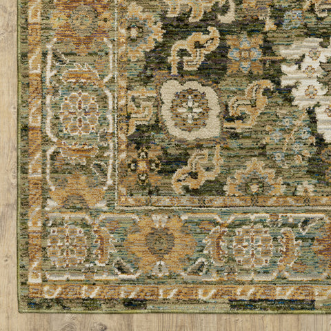 2' X 3' Green And Gold Oriental Area Rug