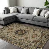 2' X 3' Gray And Green Tribal Area Rug