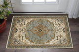 2' X 3' Ivory And Blue Oriental Area Rug