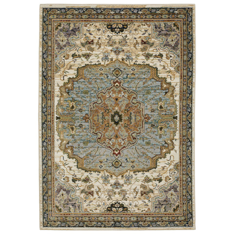 2' X 3' Ivory And Blue Oriental Area Rug