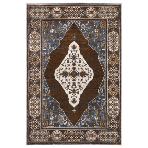 5' X 8' Gray And Blue Medallion Area Rug