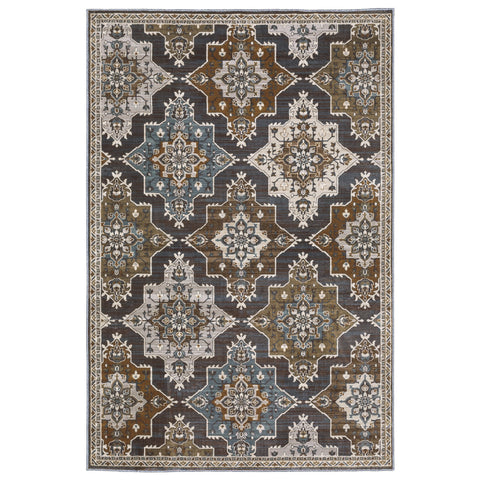 5' X 8' Gray And Blue Medallion Area Rug