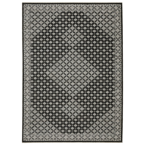 3' X 5' Black And Gray Diamond Area Rug With Fringe