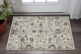 3' X 5' Ivory And Gray Oriental Area Rug With Fringe