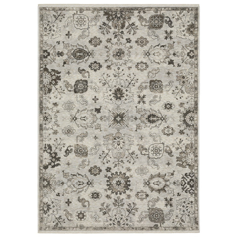 3' X 5' Ivory And Gray Oriental Area Rug With Fringe
