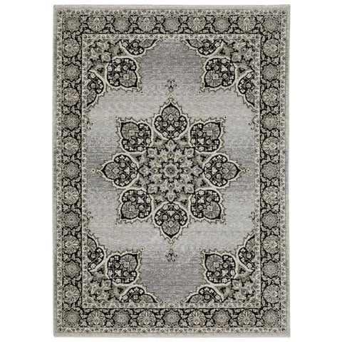 3' X 5' Gray And Black Medallion Area Rug With Fringe