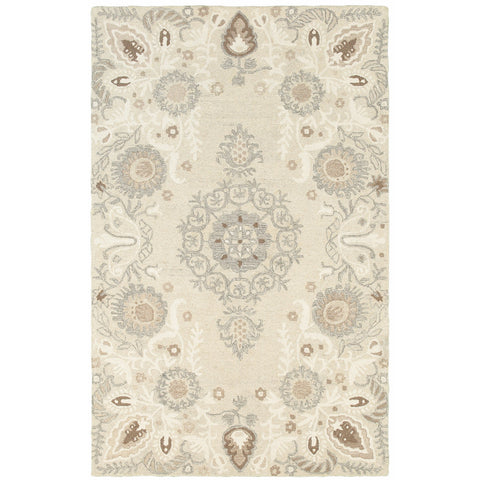 4' X 6' Sand Wool Floral Hand Tufted Area Rug