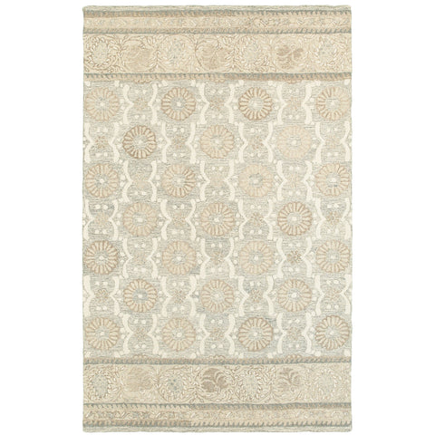 4' X 6' Sand Wool Floral Hand Tufted Area Rug