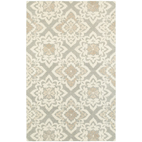 4' X 6' Gray And Sand Wool Geometric Hand Tufted Area Rug