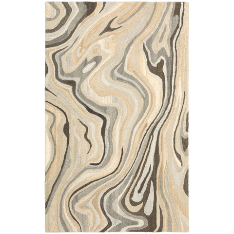 4' X 6' Beige And Charcoal Wool Abstract Hand Tufted Area Rug