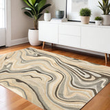 4' X 6' Beige And Charcoal Wool Abstract Hand Tufted Area Rug