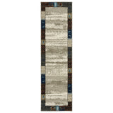 8' Beige Tan And Dark Blue Patchwork Runner Rug