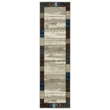 8' Beige Tan And Dark Blue Patchwork Runner Rug
