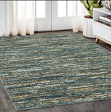 5' X 8' Blue Brown And Ivory Striped Area Rug