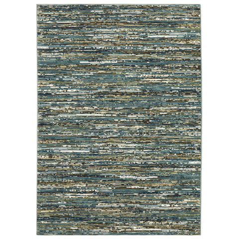 5' X 8' Blue Brown And Ivory Striped Area Rug