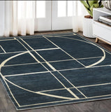 5' X 8' Blue And Ivory Geometric Area Rug