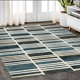 5' X 8' Ivory And Blue Geometric Area Rug