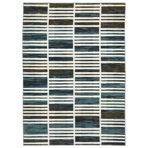 5' X 8' Ivory And Blue Geometric Area Rug