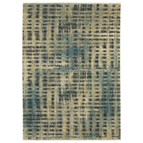 5' X 8' Beige And Blue Geometric Area Rug