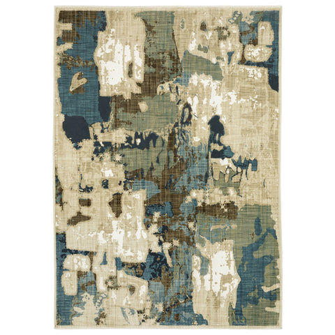 5' X 8' Beige Blue And Brown Abstract Area Rug