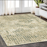 5' X 8' Beige And Blue Geometric Area Rug