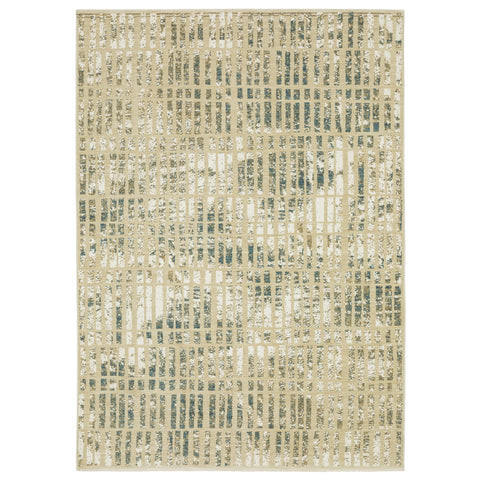 5' X 8' Beige And Blue Geometric Area Rug