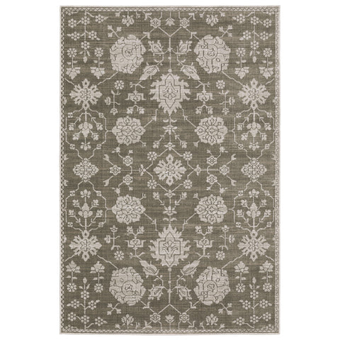 7' X 10' Gray And Light Gray Oriental Area Rug