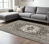 7' X 10' Gray And Ivory Oriental Area Rug