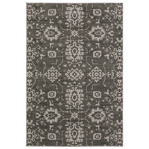 7' X 10' Gray And Ivory Oriental Area Rug
