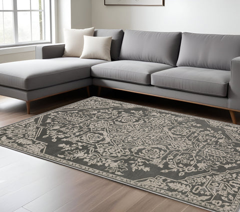 7' X 10' Gray And Light Gray Oriental Area Rug