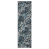 8' Blue And Gray Abstract Runner Rug With Fringe