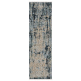 8' Beige And Blue Abstract Runner Rug With Fringe