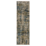 8' Blue And Gold Abstract Runner Rug With Fringe