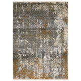 5' X 8' Gray And Gold Abstract Area Rug With Fringe