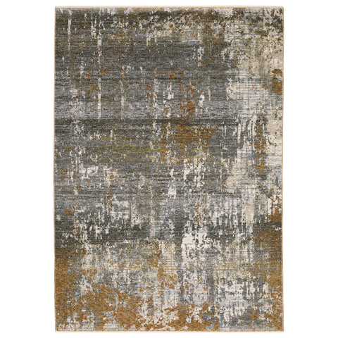 5' X 8' Gray And Gold Abstract Area Rug With Fringe