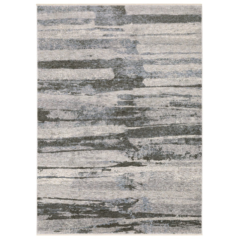 5' X 8' Gray And Ivory Abstract Area Rug With Fringe