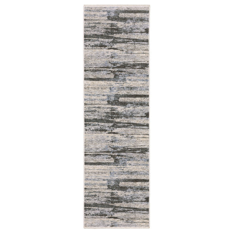 8' Gray And Ivory Abstract Runner Rug With Fringe