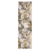 8' Beige And Gray Abstract Runner Rug With Fringe