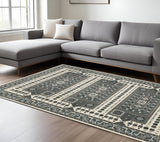 7' X 10' Gray And Blue Medallion Area Rug