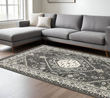 7' X 10' Gray And Ivory Medallion Area Rug