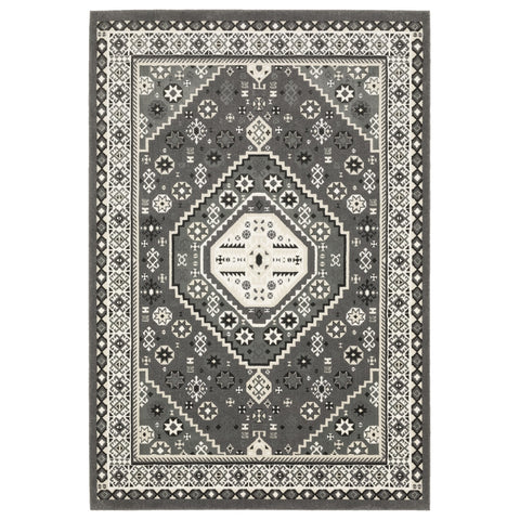 7' X 10' Gray And Ivory Medallion Area Rug